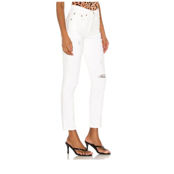 Levi's 501 Skinny White Button Fly HighRise DON'T MIND IF I DO Jean 28w/measurem - Picture 6 of 12